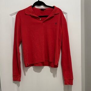 Ralph Lauren Red Long Sleeve Cropped Polo Shirt